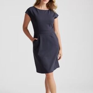 Quince Stretch Ponte Knit Cap Sleeve Sheath Dress Gray Career Office Work Size S